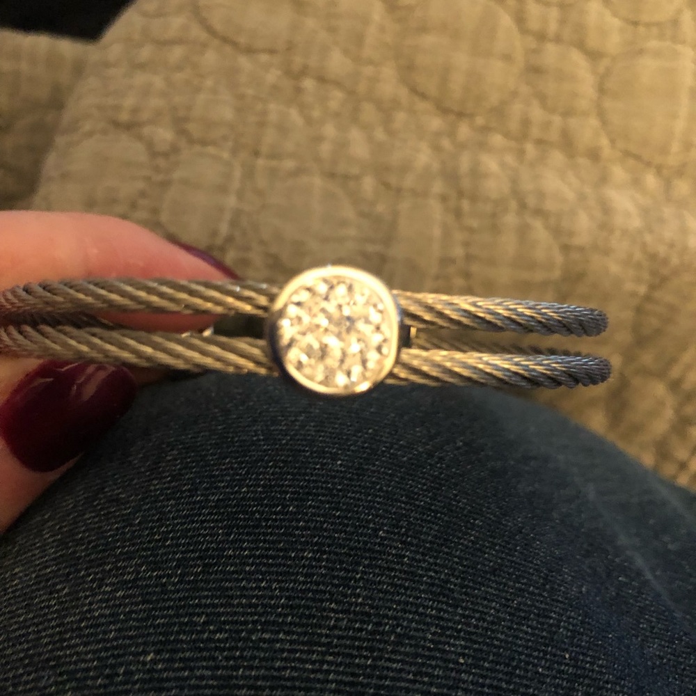 Steel Brand Bracelet. Silver w/faux diamond accent
